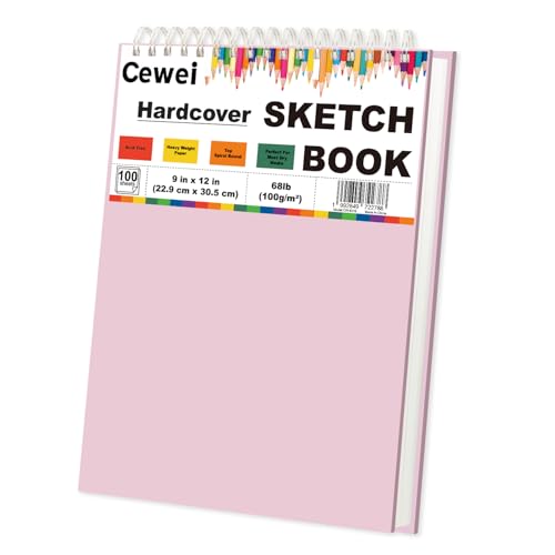 9x12 Sketchbook Pink 1 Pack-100 Sheets Cute Sketchbook for Girls 68lb/100gsm Pink Sketch Book Spiral Drawing Pad Art Supplies for 9-12 Girls.