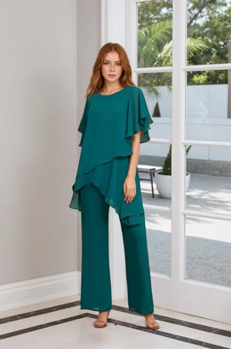 2 Pieces Mother of The Bride Pant Suits for Wedding Long Sleeves Chiffon Pantsuits Formal Evening Outfit with Jacket3