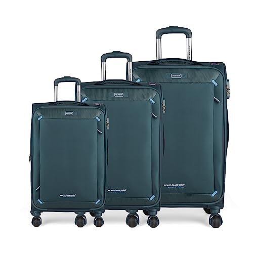 Image of POLO CLUB - USA NewEngland Nylon Soft Sided 4 Wheeler Spinner Luggage Set /Cabin and Check-in Suitcase /Trolley Bag for Travel Set of 3 (Large- 75 Cm, Medium- 65 Cm, Small- 55 Cm) - Green