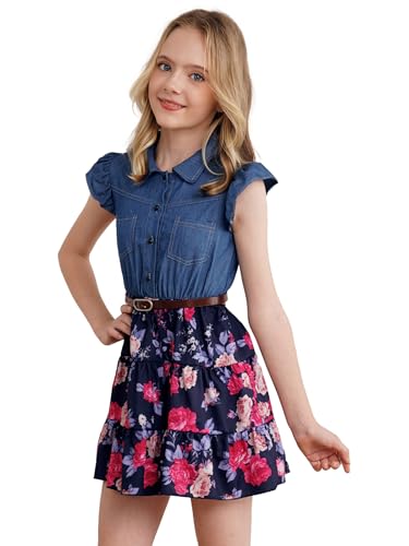 Kids Girls Summer Casual Dress Denim Tops Jean Flower Girl Dress Ruffle Short Sleeve Beach Party Gown2