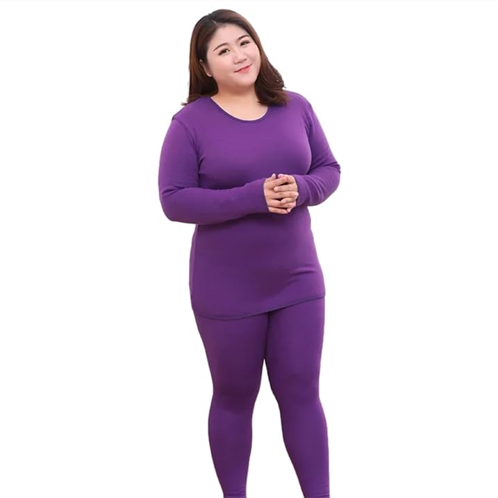 OFFSUM Ropa Interior Térmica Mujer - Traje De Lencería De Invierno Cálido, Pantalones Largos De Talla Grande, Tops, Conjunto De Dos Piezas, Ropa De Casa Fina Y Suave, Ropa Sencilla Y Delgada
