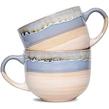 Bosmarlin Large Ceramic Coffee Mug Set of 2, Stoneware Jumbo Latte Mugs for Office and Home, 16 Oz, Dishwasher and Microwave SafeBlue, 2
