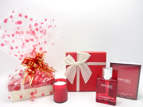 Coffret cadeau de luxe pour lui Red Hot Man avec panier cadeau bougies parfumées