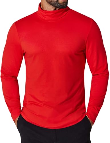 COOFANDY Mens Thermal Sweater Slim Fit Turtleneck Long Sleeve Turtle Neck Shirt Red