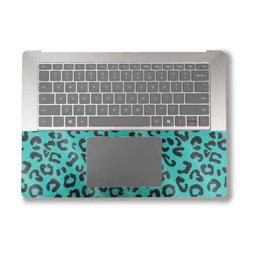 Image of Glossy Glitter Laptop Skin Compatible with Surface Laptop 7 15 inch (2024) - Teal Leopard - Premium 3M Vinyl Protective Wrap Decal Cover - Easy to Apply | Crafted in The USA by MightySkins