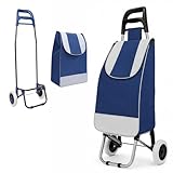 Carrinho de Compras Dobrável para Feira, Supermercado, Praia, Camping, com Rodas Reforçadas, Suporta até 30kg, Fácil de Montar e Desmontar (Azul)