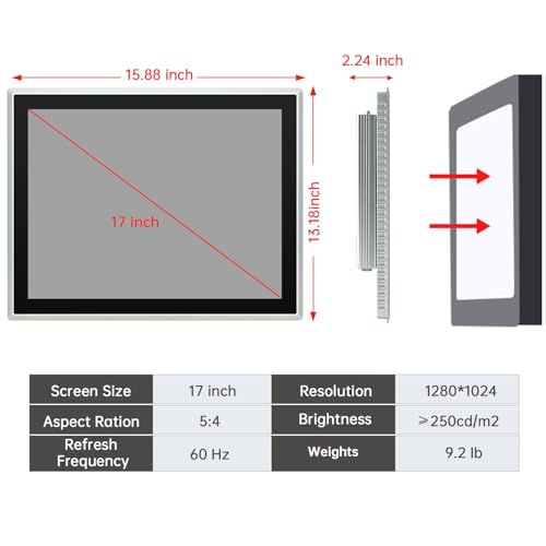Image of 17-Inch Industrial Embedded Panel PC, Ratio 4:3 Multi-Touchscreen-Monitor,Industrial Touch Screen Panel Computer,WiFi & Built-in Speakers,IP65 Front,Win 10 I3 RAM 4G+128G SSD
