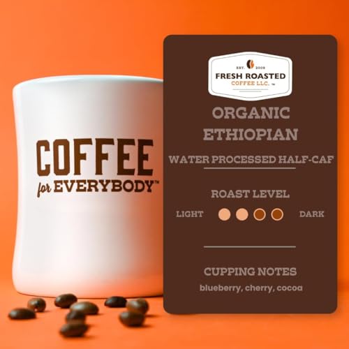 Image of Fresh Roasted Coffee, Organic Ethiopian Water-Processed Half-Caf Drip Ground Coffee, Medium Roast, USDA Organic, 100% Single Origin, Kosher, 5 lb (80 oz)