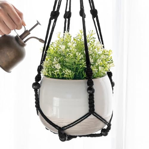 Image of Mkono 3 Pack Macrame Plant Hangers Hanging Planters for Indoor Plants Black
