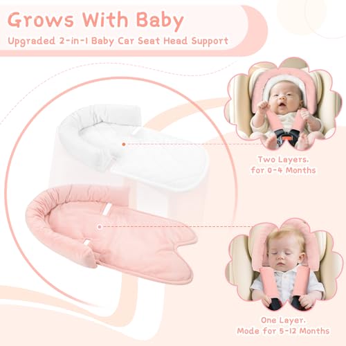 Image of Pea Pod Upgraded 2-in-1 Baby Car Seat Insert Cushion Pad, Extra Soft Infant Car Seat Head Support for Newborn, Perfect for Carseat, Stroller, Swing, Bouncer, Pink