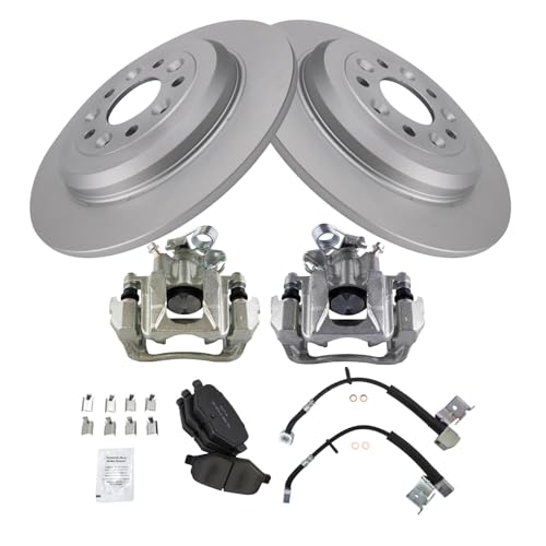 Image of TRQ Rear Brake Pad and Rotor Set Semi Metallic Coated Rotors Calipers Compatible with 2011 Ford Explorer
