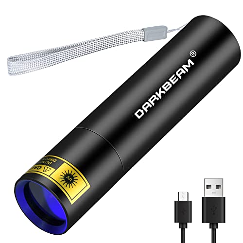 DARKBEAM Lampe Torche UV 365nm Lumière Noire, LED Super Mini Lampe de Wood Rechargeable USB Portable, Lampe de Poche Ultra Violet Détecteur d'urine, billet de banque, Durcissement en Résine Ambre