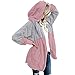 Bluelucon Teddymantel Frauen Lang Braun Neu Weinrot Plüschjacke Plüsch Coat Herbst Winter Warm Cardigan Frauen Winterjacke Lose Teddyweste Mantel Full Zip Mantel Fleecejacke Kapuzenmantel