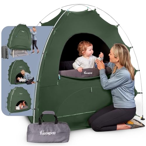Hiccapop Daydreamer Blackout Tent for Pack and Play, Patented Portable Crib Tent, Blackout Canopy Crib Cover, Sleep Pod for Kids, Sage Green