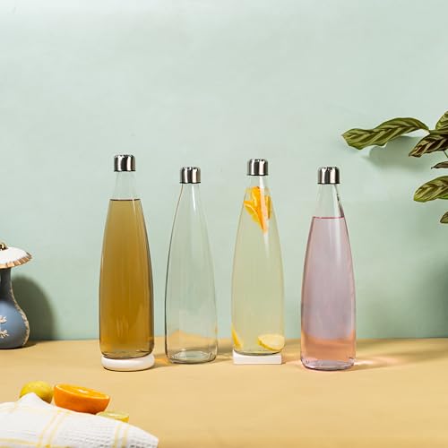 Image of Glassbunny Glass Water Bottle with Leak-Proof Airtight Stainless Steel Lid for Water, Smoothie, Juices Reusable Travel Drinking Fridge Bottle 750 ml BPA-Free Pack of 1