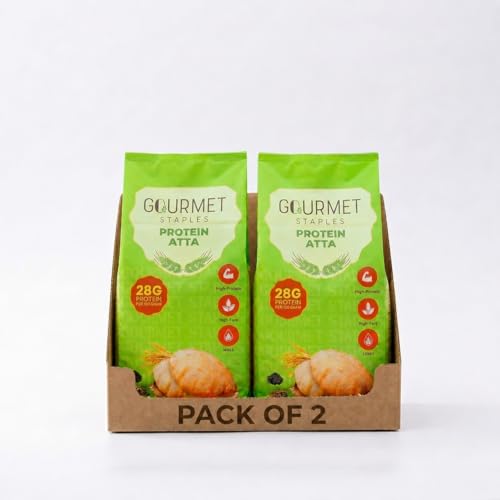 Image of Gourmet Staples Protein Atta (Pack of 2), 28g Protein Per 100g, 11g Protein Per Roti, Black Wheat, Pea Isolate, Soy Isolate & Brown Rice Isolate, High Fibre, Low GI, No Preservatives, Zero Additives, Soft & Fluffy Rotis, For Weight Management & Muscle Support