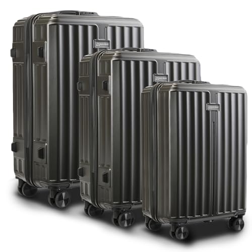 Image of MOVE-MEANT Set of 3 ROAMIFY Small Cabin, Medium Check-in & Large Check-in Suitcase | 55 Cm, 66 Cm & 75 Cm | 360 Degree 8 Wheels Number Lock Polycarbonate D.Grey Trolley Bag | Luggage for Travel - Pack of