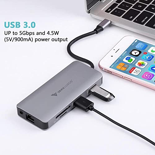 Image of Vaku Luxos USB Hub Type C HYPERION 9IN1 multiport 3.0 High-Speed Adapter connector (5GBPS) data transfer Converter Extension with HDMI, PD Port, VGA, RJ45 LAN, 3.5mm Audio, SD /TF Card Reader docking station Compatible with Macbook Air Pro (M1, M2 etc), iPad Pro Air, Laptop, and Other Type C Mobile & Devices