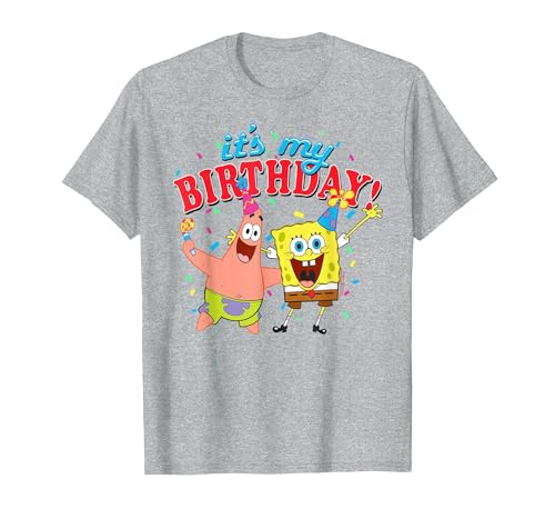 Image of Spongebob Squarepants It's My Birthday Spongebob Patrick T-Shirt, Men, Heather Grey, Large