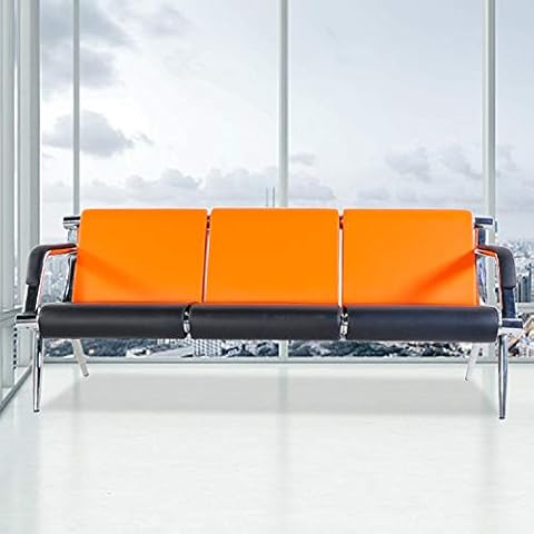 Sliverylake 3-Seat Office Reception Chair PU Leather Waiting Room Chairs Bench Visitor Guest Chair Sofa Airport Clinic Orange & Black Cover