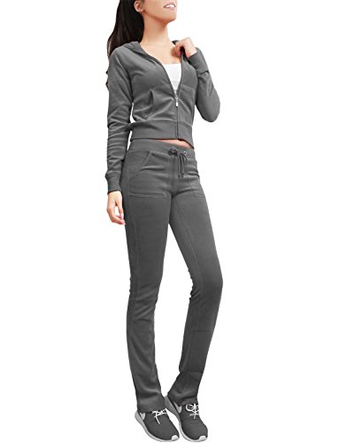 NE PEOPLE Womens Casual Basic Velour Zip Up Hoodie Sweatsuit Tracksuit Set S-3XL