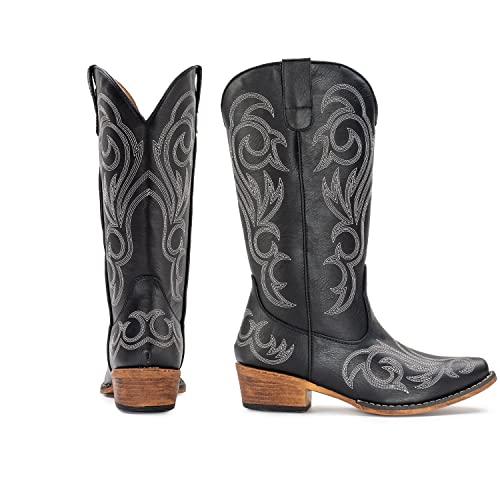 Image of IUV Cowboy Boots For Women Mid Calf Cowgirl Boots Pointy Toe Western Boot