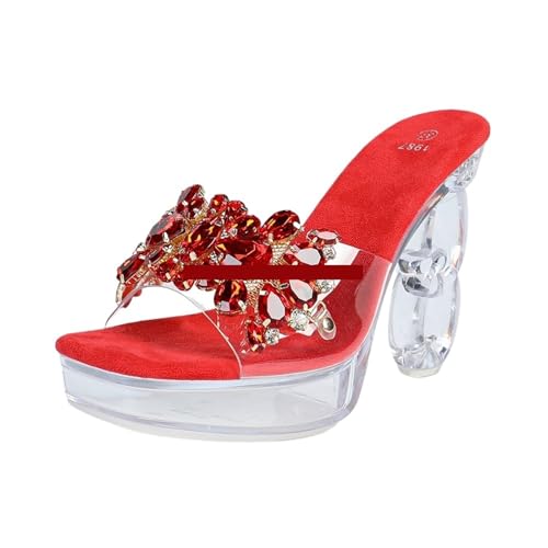 Sandales à talons hauts transparentes ornées de strass et cristal pour femme
