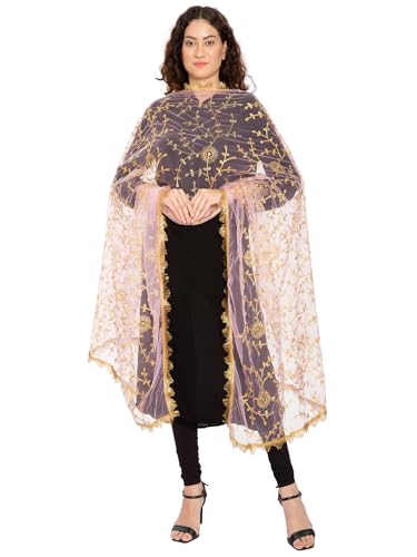Image of ZEN APPAREL Women's Embroidered Net Dupatta with Lace Borders (Z-101) Premium Net Fabric Golden Aari Work