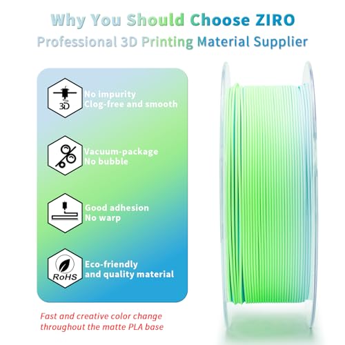 Image of ZIRO 3D Printer Filament, Fast Color Changing Filament 1.75mm, Color Gradient PLA Filaments, Matte Texture, Dimensional Accuracy + /- 0.03mm, Fit Most 3D Printer 2.2lbs Spool, Ocean(Matte)