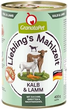 GranataPet Liebling's Mahlzeit Kalb & Lamm, Nassfutter für Hunde, Hundefutter ohne Getreide & ohne Zuckerzusätze, Alleinfuttermittel, 6 x 400 g