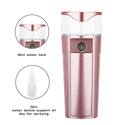 Nano Mist Sprayer, Wochuan Nano Facial Steamer,Cool Mist Facial Mister,Beauty Sprayer,USB Rechargeable with power bank,Portable & Mini Electronic Hydrating Sprayer Rose Gold