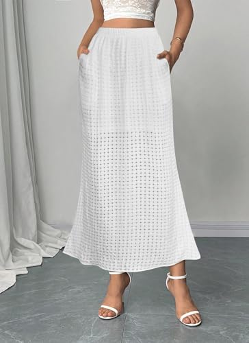 Summer Skirts for Women Trendy Plaid High Waist Boho Flowy Maxi A Line Beach Party Vacation Long Skirt with Pockets2