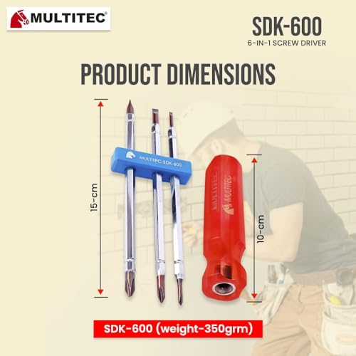 Image of MULTITEC 6-in-1 Multibit Reversible Screwdriver Set | Electrician Tool Kit with PH0, PH1 & PH2 Alloy Steel Bits | Quick Change Handle | Heavy Duty Electrical Repair & Maintenance Tool | Made in India