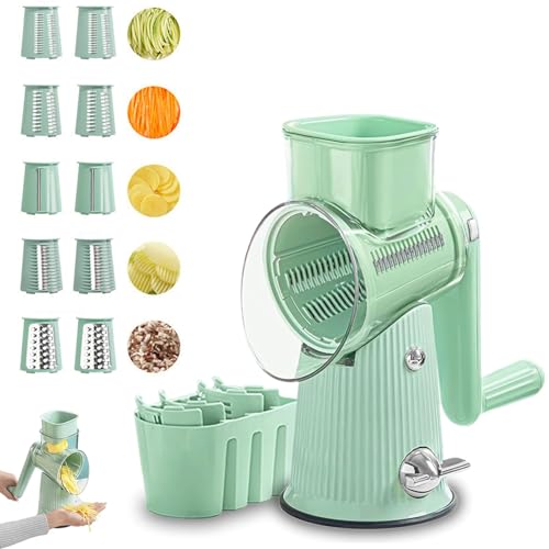 Le D Affaires 5 in 1 Gourmet Food Chopper - Rotary Hand Crank Cheese Grater (Green)