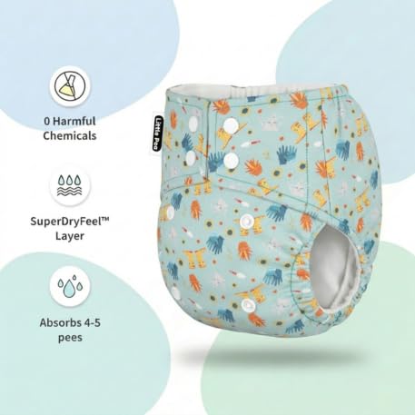Image of Little Pea Adjustable Cloth Diaper for Babies (3 Months-3 Years) | Leak-Proof, Washable & Reusable | Includes 2 Diaper + 2 Absorbent Pad | Free Size (5-18 kg) | Pack of 1