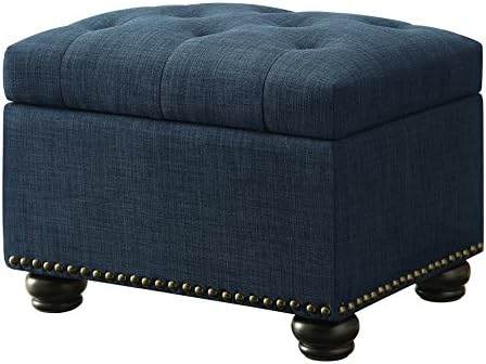 Furniture of Home Storage Fabric Ottoman Footstool Eco Friendly Blue Pouf Linen Chair Nail Headed