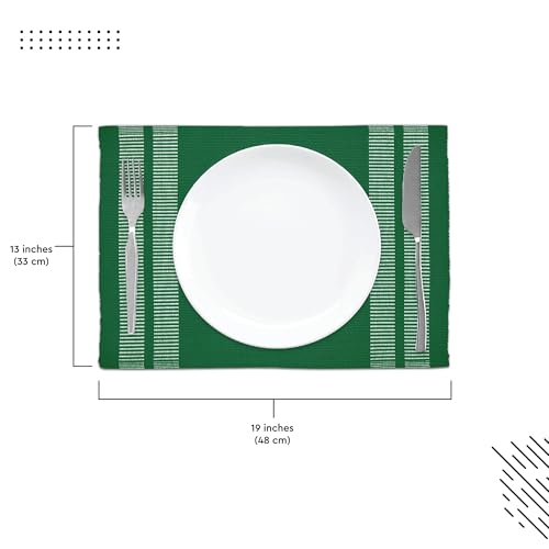 Image of Encasa XO Dining Table Mats Set of 6, Ribbed Cotton Table Mat 46x32 cm | Handmade Heat Resistance Table Placemats, Non Slip, Washable & Durable Place Mat for Centre Table, Living Room Ladder Dk Green