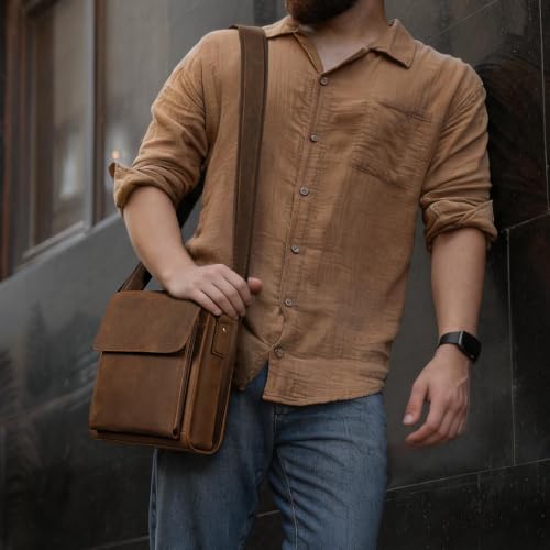 Image of Augus Mens Leather Crossbody Messenger Bag for Work Travel Daily Casual