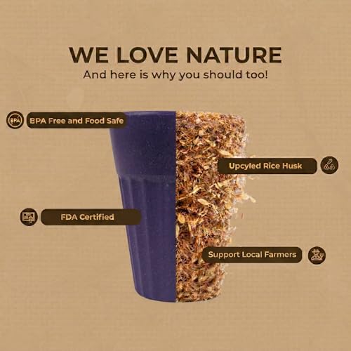 Image of Eco-Friendly Tea Cup Set of 4 | Kulhad Style Coffee & Tea Mugs | 140 ml Unbreakable, Stain-Free, Heat Resistant, Reusable, Microwave Safe | Rice Husk & Bamboo Fibre | Purple
