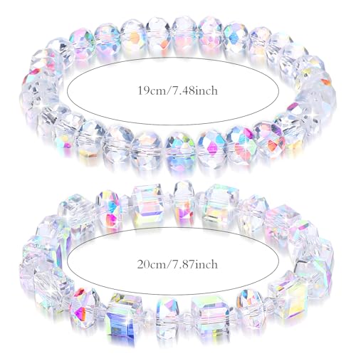 2PCS Beaded Stretch Bracelet Set for Women Austrian Crystal Stretch Bracelets Rainbow Aurora Borealis Jewelry Rainbow Reflective Crystal Chain for Birthdays Valentines Retirements2