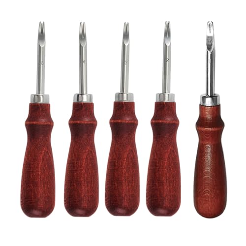 XILEWHZF Leather Edge Skiving Beveler Tool 5 Set,French Beveler,Wide Mouth Leathercraft Edge Skiving Beveler Leather Trimmer with Wooden Handle Five Sizes(0.8mm,1mm,1.2mm,1.4mm and 1.6mm)