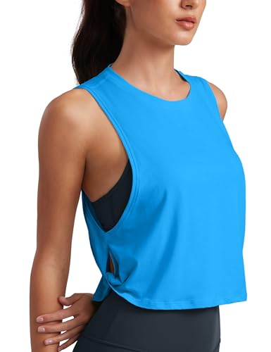 Image of CRZ YOGA Pima Cotton Dropped Armhole Tank | Workout, Naturally Soft, Loose Fit, Crop, Crewneck, Knotted Sides, Sleeveless Tops for Women