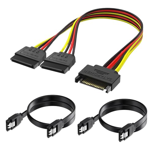 Zescyha Lot de 3 Câble SATA III 6Gb/s, Câbles SATA SSD avec Connecteurs Droits + Adaptateur d’Alimentation Y 15 Pin, Cable de Données SSD HDD, Connexion...