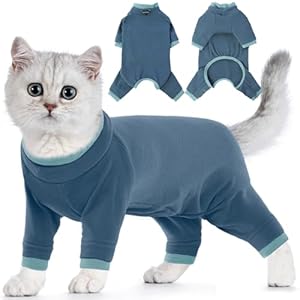 Manteau Chat, Sweat Chat Vêtements pour Chat Onesie Chat Pulls Hiver de Chat Doux Combinaison de Récupération pour Chat Vestes Polaire Chaud à Quatre Pattes(Bleu-Gris, XL)