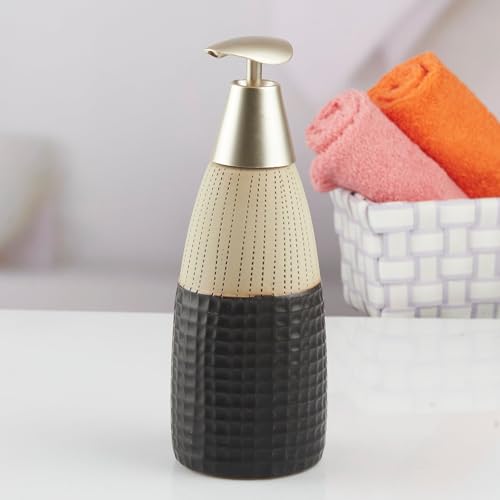Image of SaSaSa Ceramic Soap Dispenser for Bathroom handwash, refillable Pump Bottle for Kitchen Hand wash Basin, Set of 2, Black /Beige (10892)