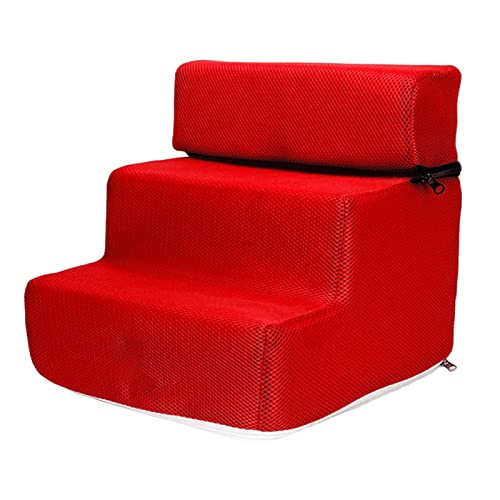 PETSOLA Pet Dog Stairs Ladder Ramp, Non Slip Puppy Detachable Cover Climbing Stairs, Comfortable Washable 3 Steps, Bed Indoor Pet Supplies, Red