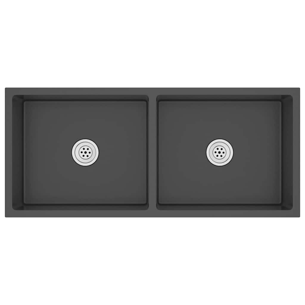 vidaXL Handmade Kitchen Sink Dining Room Plumbing Fixture Utility Waste Sink Under-Mount Kitchen Basin Black Stainless Steel