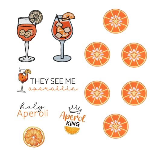 Patch Sommer Cocktail mit Orange zum Aufbügeln, Patch zum Aufbügeln - Sommer Cocktail, Aufnäher Applikation Bügelbild, für Kleidung, Jeans, Hosen, Nähen, Hüte, Bastelzubehör (Orange - Gelb)