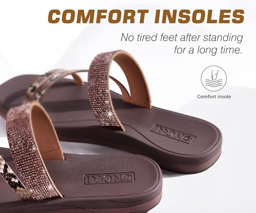 Image of ONCAI Women's Slide Sandals Trendy Square Summer Flat Dressy Sandals for Women 2025 Cross Strappy Open Split-Toe Ring with Slip-on Rubber Soles