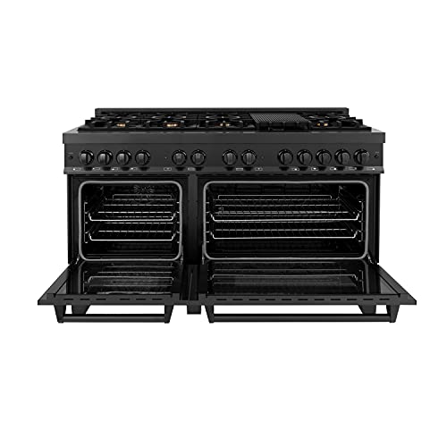 Zline 60" 7.4 Cu. Ft. Dual Fuel Range With Gas Stove And Electric Oven In Black Stainless Steel With Brass Burners (Rab-60) #TOP5